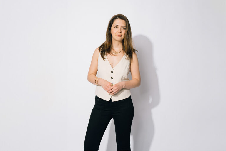 Dessi Bell wearing the Saint and Sofia Astrid Waistcoat