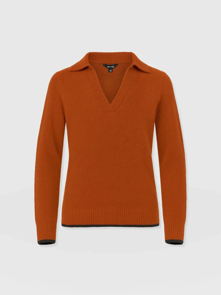 A long-sleeved texture knit with a collared neckline. From Saint and Sofia's October collection.