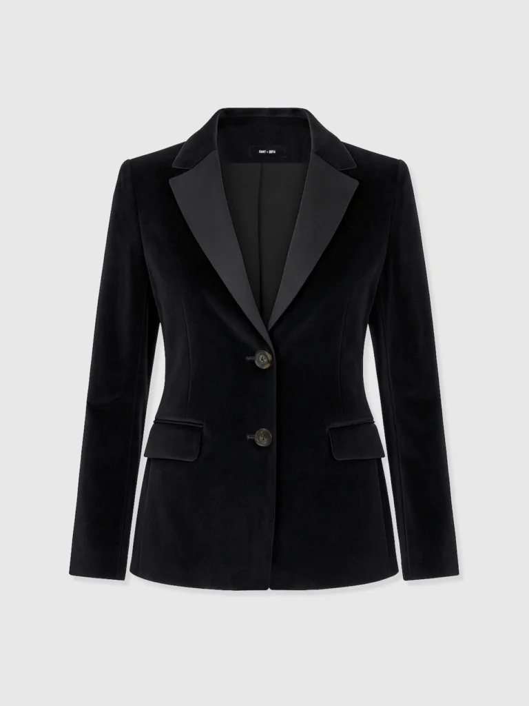 A velvet, single-breasted blazer from Saint and Sofia's winter collection