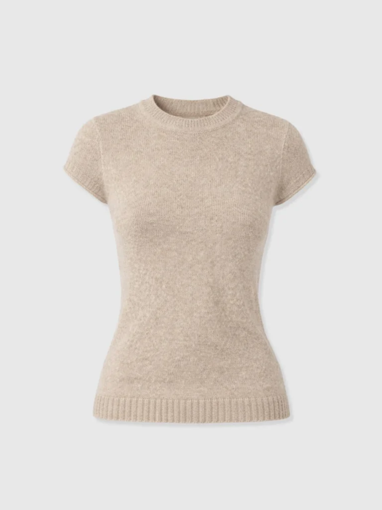 A short sleeve crew neck knitted tee in beige from Saint and Sofia.
